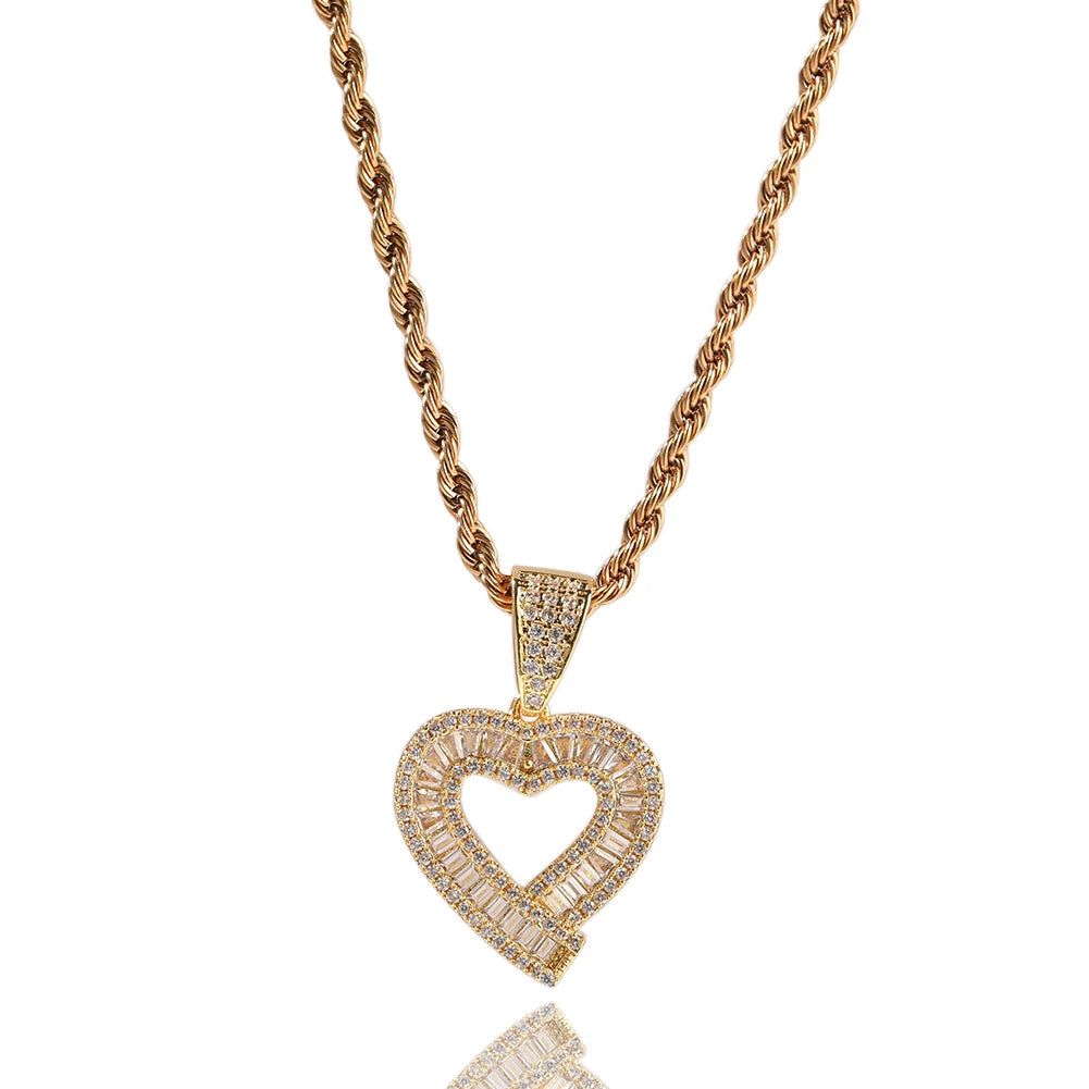 UWIN Baugettecz Heart Charms for Women Iced Out Cubic Zircoina Heart Pendant Necklaces Fashion Jewelry for Gift