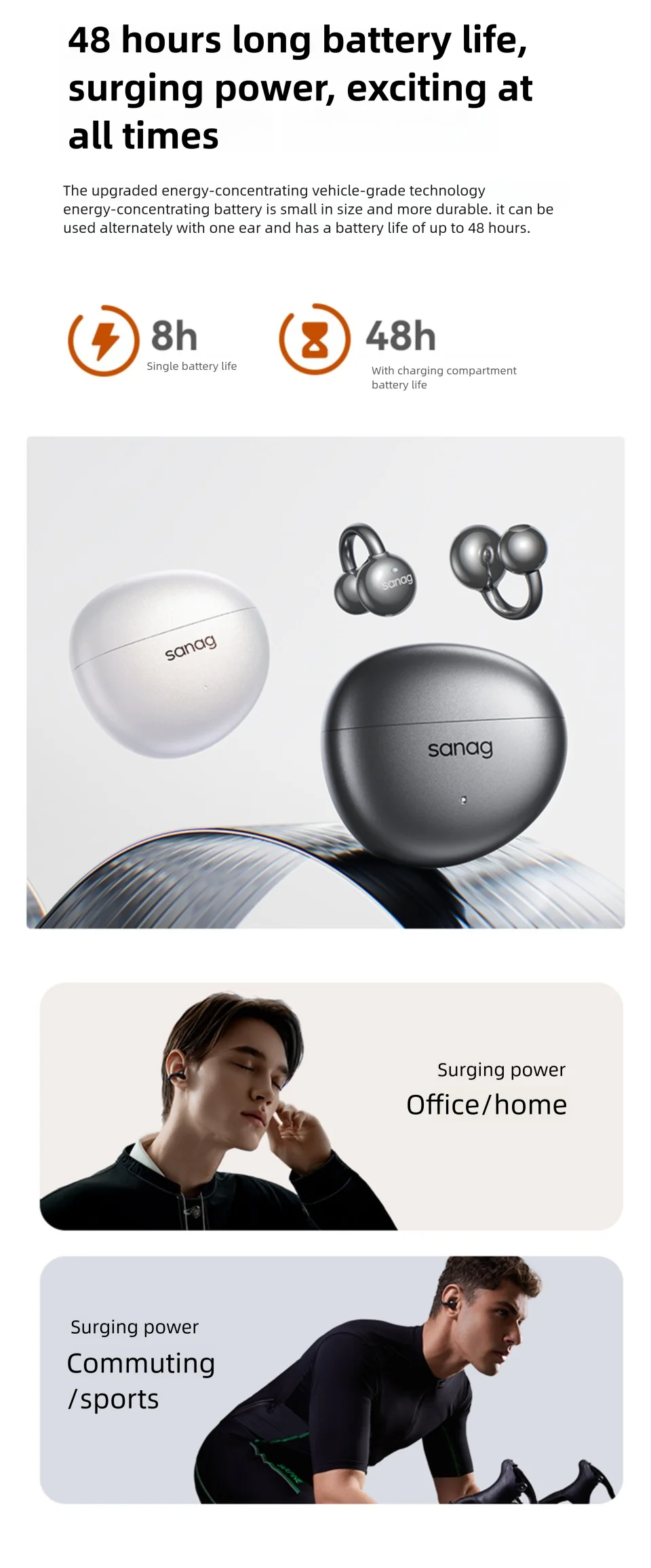 Sanag S7S AI Open Ear Clip on Headphones HiFi 3D Stereo Sound Quality AI Assistant Wireless Bluetooth Earphones APP EQ Setting