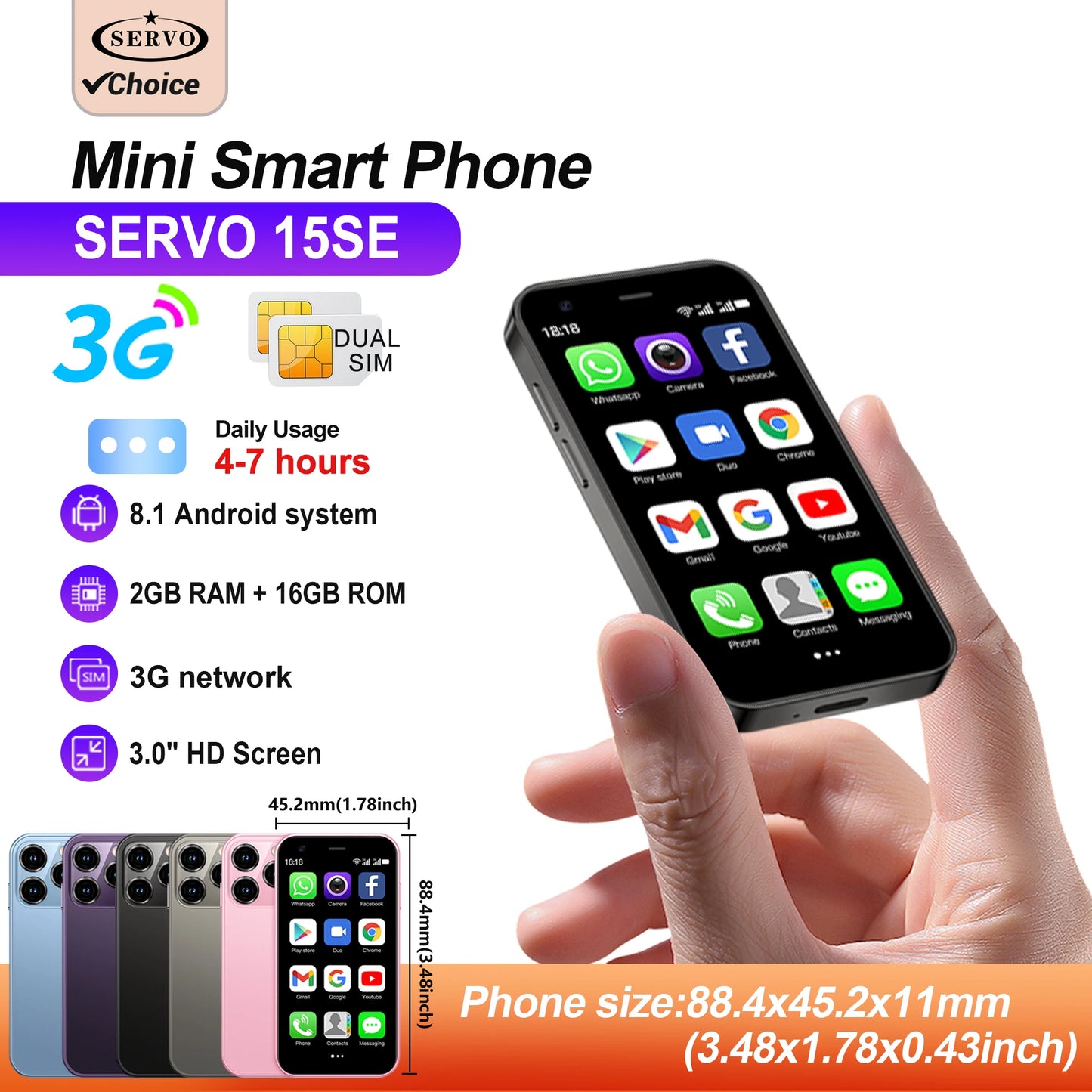 Hot Selling Mini Smartphone 3G WCDMA 3.0"Display Dual SIM Android System WiFi GPS 2GB+16GB Play Store Small Portable Smart Phone
