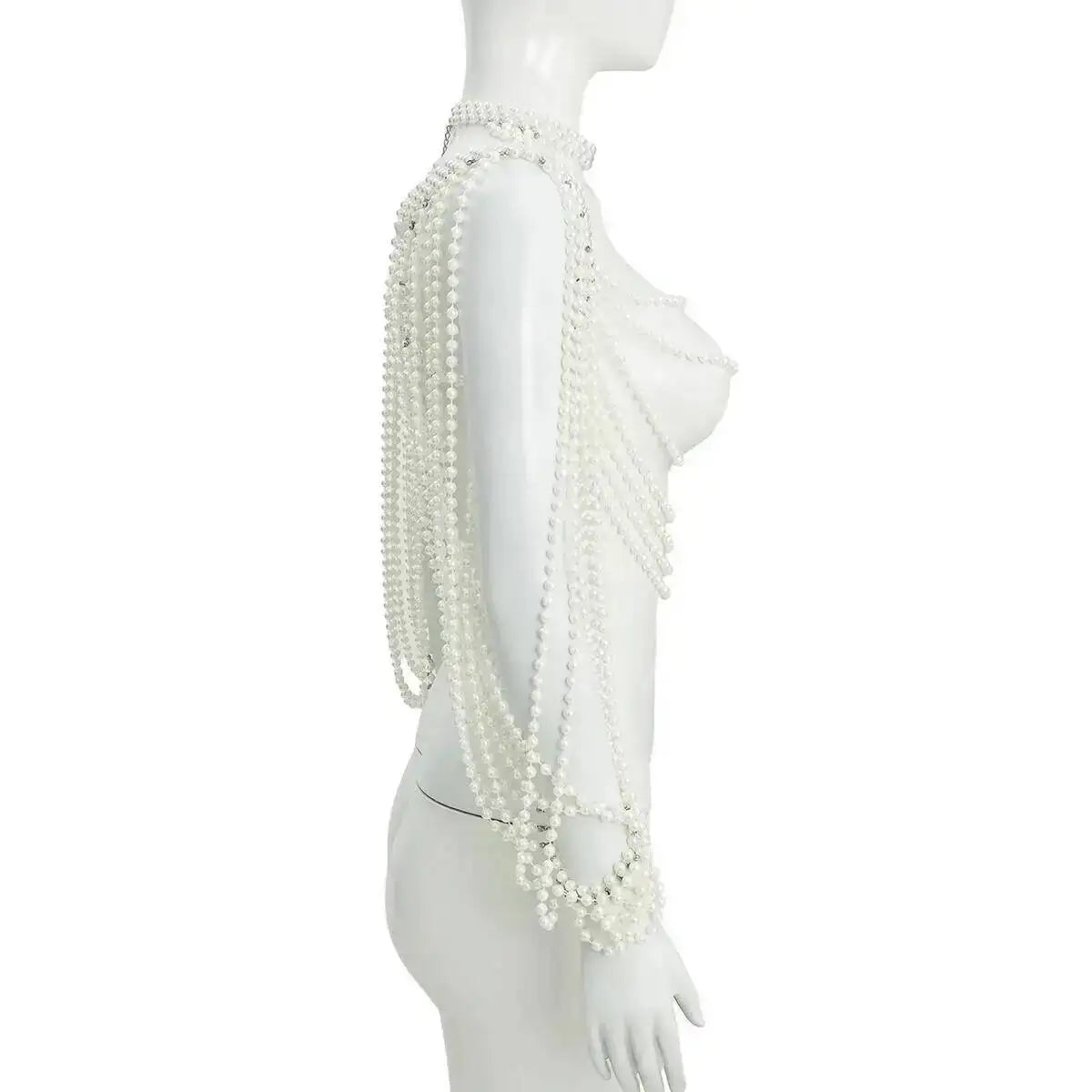 KunJoe Luxury Multi-layer Imitation Pearl Shawl Body Chain Women Elegant Long Necklace Body Jewelry Bride Wedding Accessories