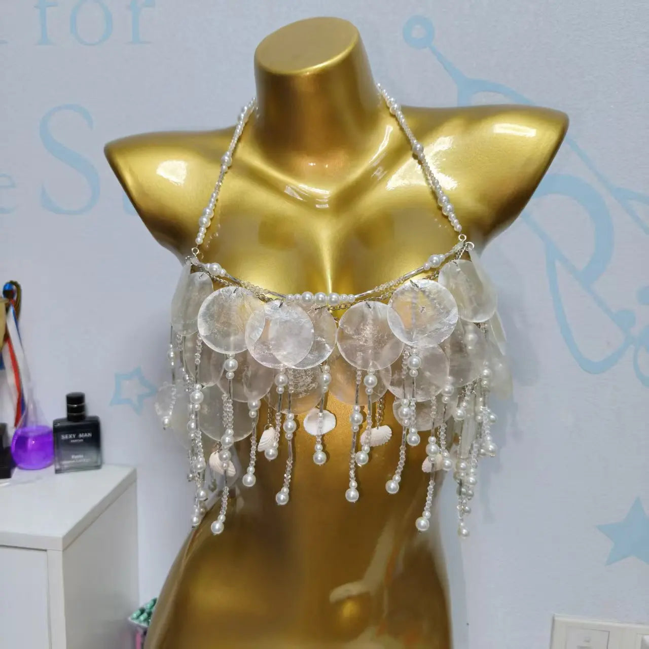 Handmade Sparkly Bohemian Mermaid Shell Beaded Halter Top Women Summer Beach Party Vacation Rave Outfit Sequins Beaded Bra Tops