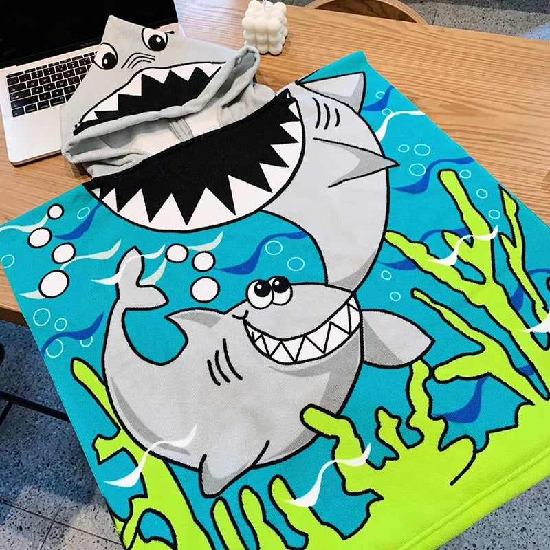 60-120cm Kids Hooded Bath Beach Poncho Towels Baby Quick Dry Bathrobe Child Cartoon Cloak Poncho Towels Microfiber Swim Cover-up