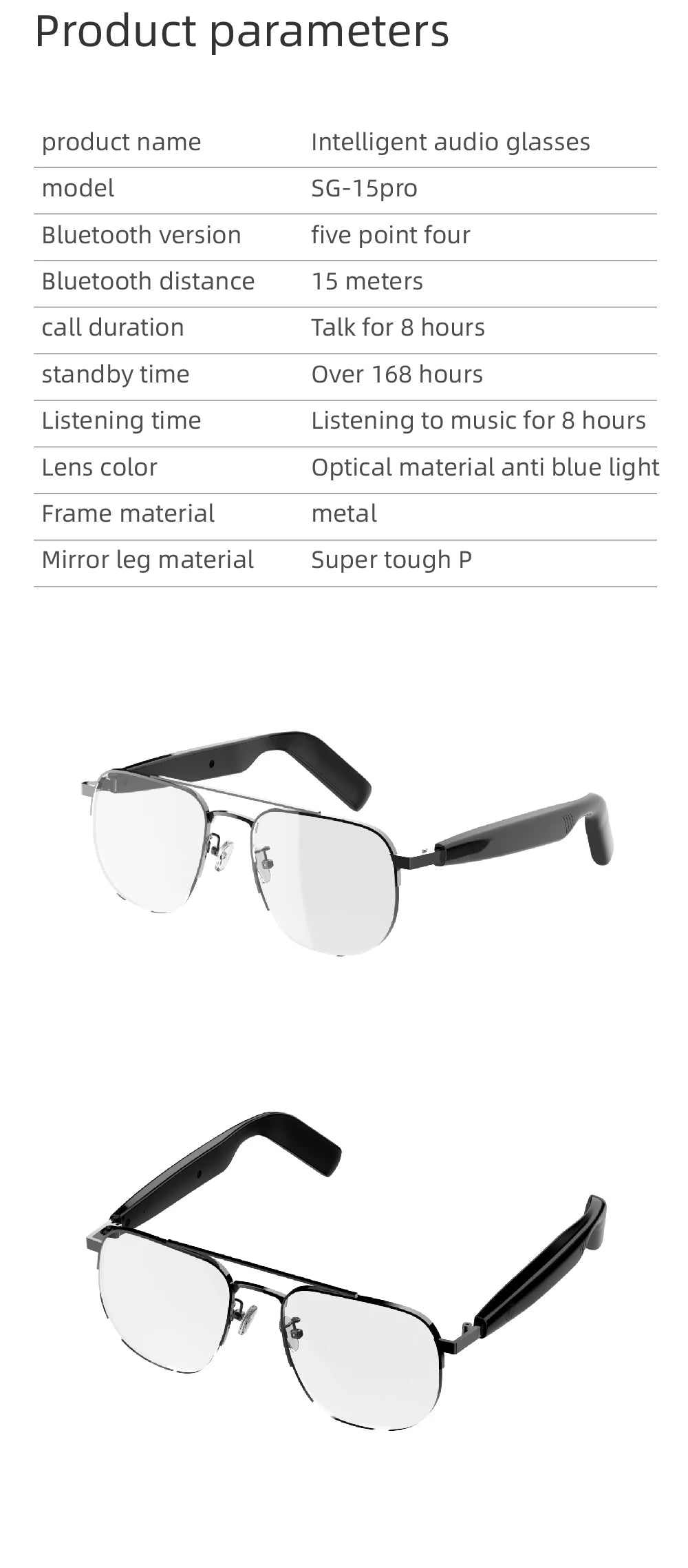 SG-15 Portable Outdoor Glasses Smart Music Sunglasses Earphones Wireless Bluetooth Headphone Hands-free Call Glasses For Driving