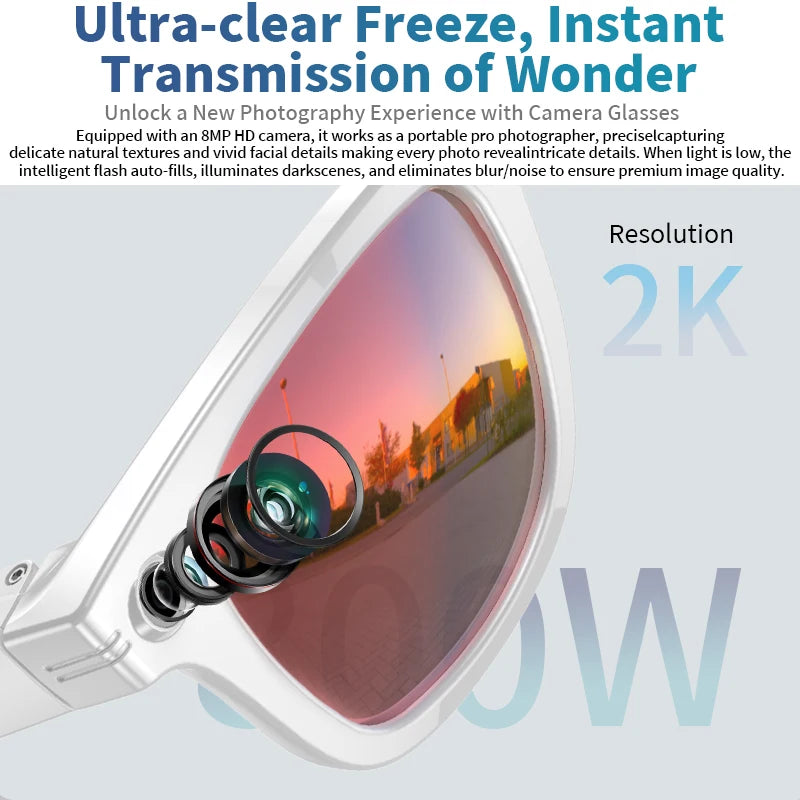 Smart Glasses 8 Million Pixels Recording Videos AI Photo Recognition Answer Translation 270mAh IP65 Waterproof Bluetooth Glasses