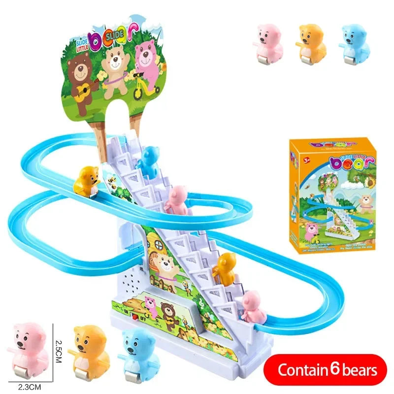Electric Duck Track Rail Racing Slide Piggy Climbing Stairs Baby Toy LED Lights Musical Slide Roller Coaster Toys for Gift