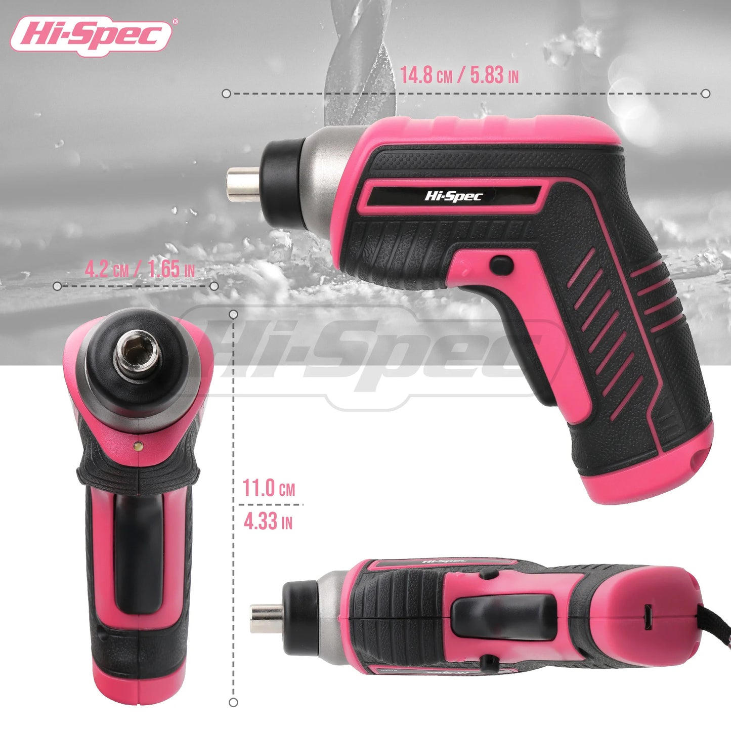 Hi-Spec Pink 3.6V Electric Screwdriver Rechargable Cordless Screwdriver Small Screw Gun USB Charge Powerful Electric Screwdriver