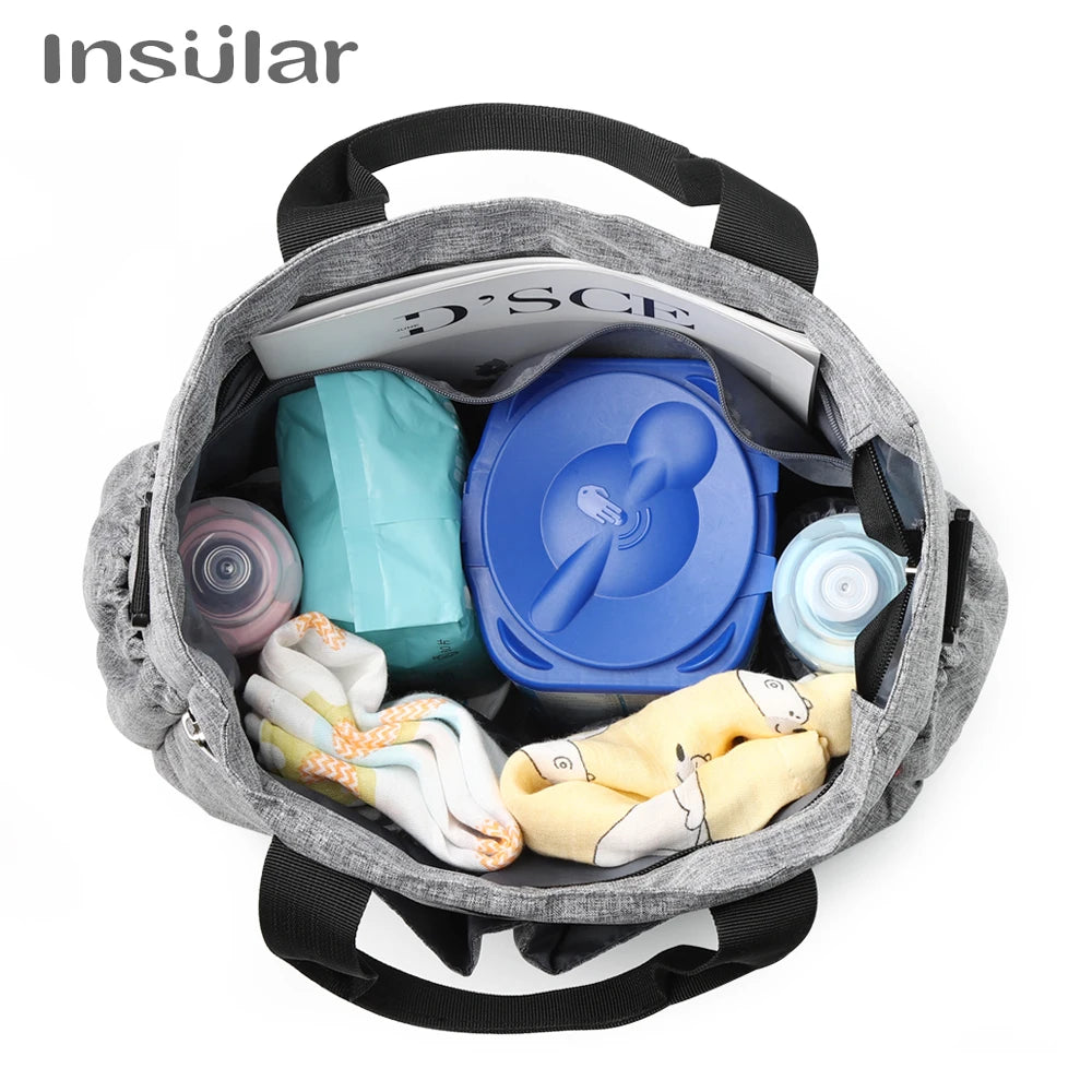 Fashionable Insular Baby Diaper Bag for Mothers Waterproof Multifunctional Nappy Organizer with Stroller Strap Changing Bag