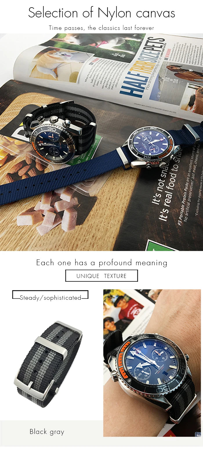 19mm 20mm 21mm 22mm Nylon Canvas Watchband Fit for Omega Seamaster 300 007 AQUA TERRA 150 Seiko Tissot Rolex Watch Strap