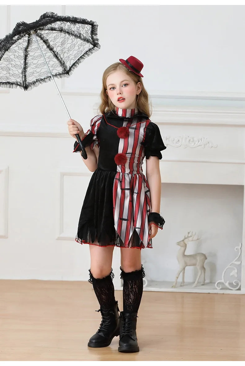 Halloween Cosplay Costumes Horror Clown Dresses Pants Headwear Clothes Sets Carnival Theme Party Role Playing Outfits for Girls
