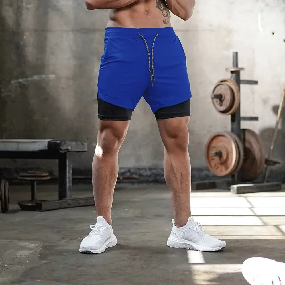 2024 Summer Men's New Fashionable Trend Leisure Gym Fitness Sports Double layer Shorts Outdoor Running Basketball Training Short