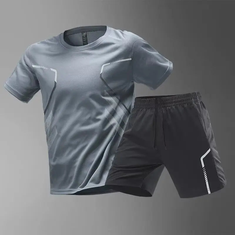 Sports cycling suit men's ice silk quick-drying clothes fitness t-shirt running short sleeves shorts training clothes