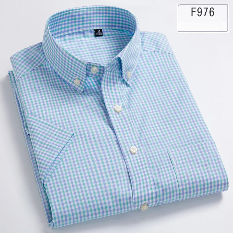 New in shirt hight qulity100%cotton summer short sleeve shirts for men slim fit shirt thin plaid houndstooth soft office clothes