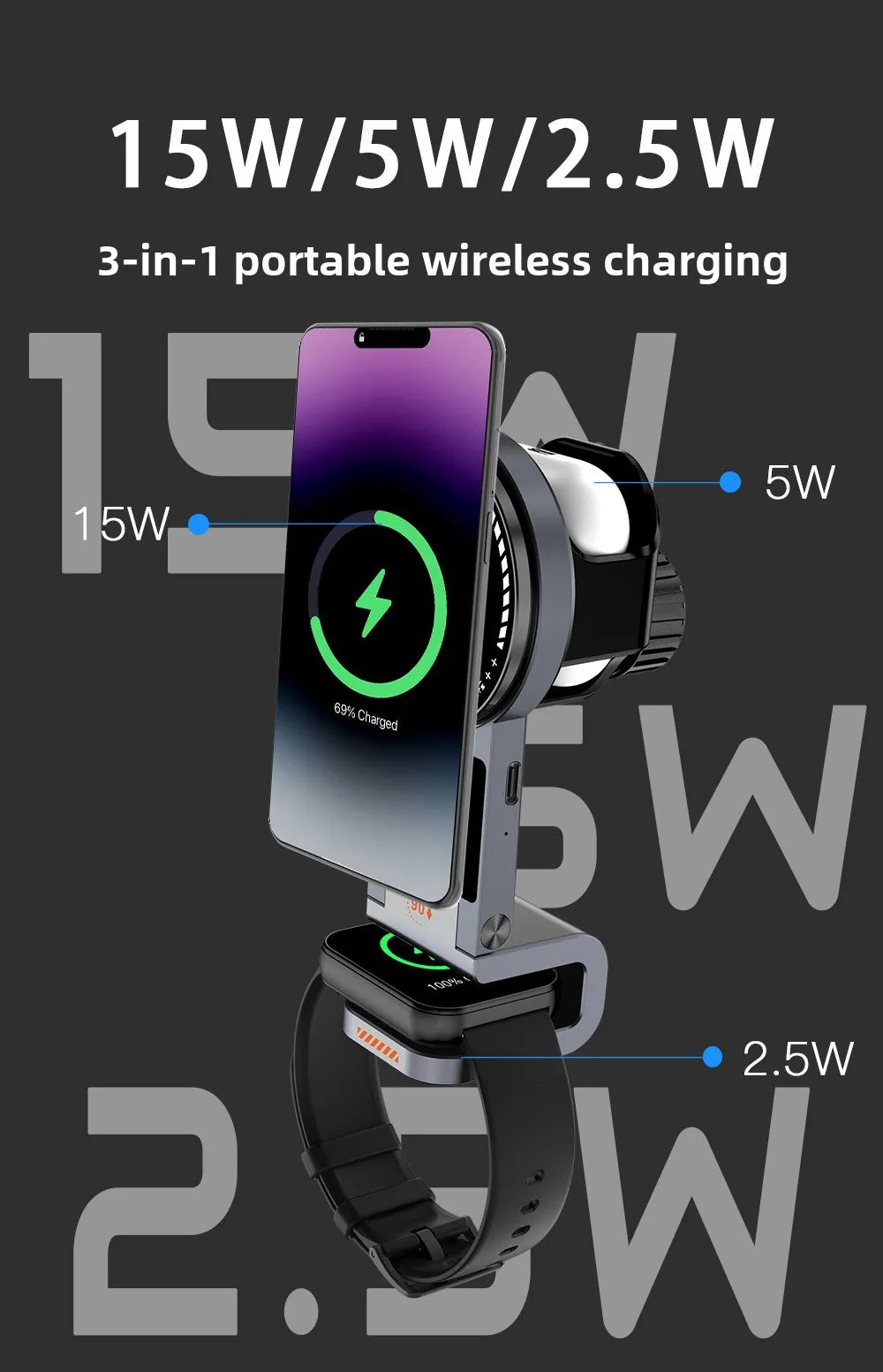 Magnetic Wireless Charger Car Phone Holder 15W Fast Charging  Air Outlet Hook Mount Stand for Magsafe IPhone 16 Earphone Iwatch