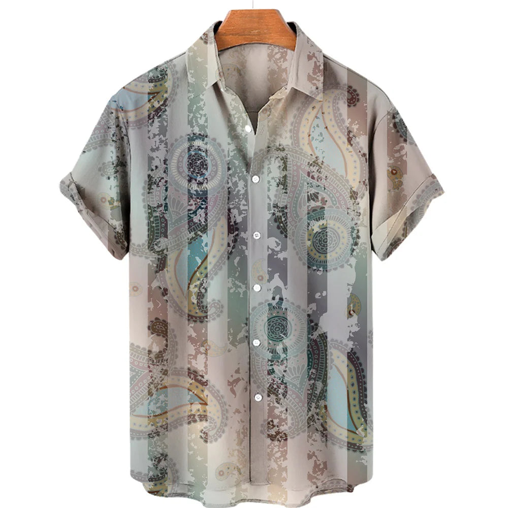 2023 Cashew Flower Shirt Men's Casual Fashion Hawaiian Lapel Hd Printing Loose Short-sleeved Top Wholesale