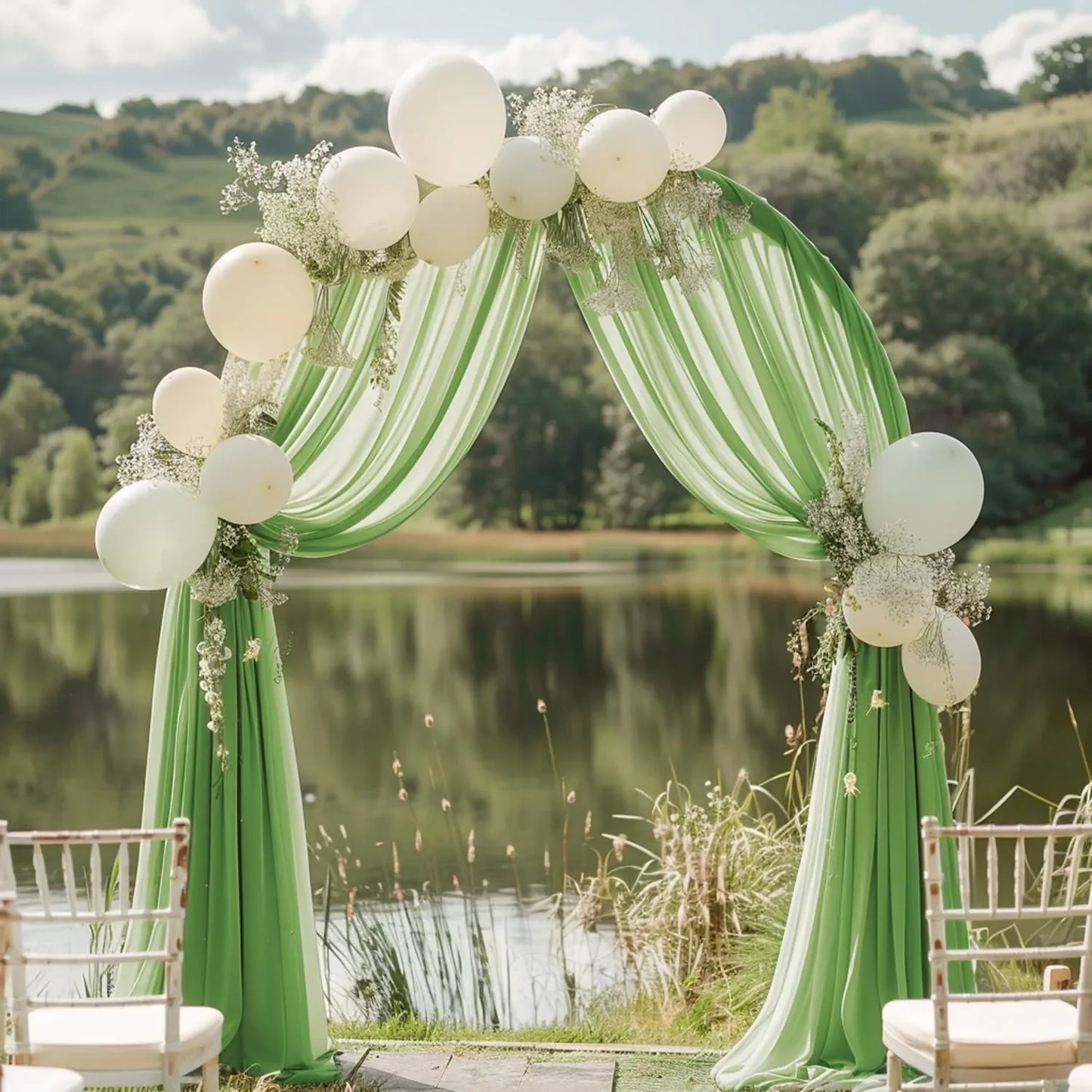 Beautiful Chiffon Drapes Arched Door Chiffon Curtains Wedding Decor Fabric Outdoor Decoration Hanging Curtains Wedding Lawn