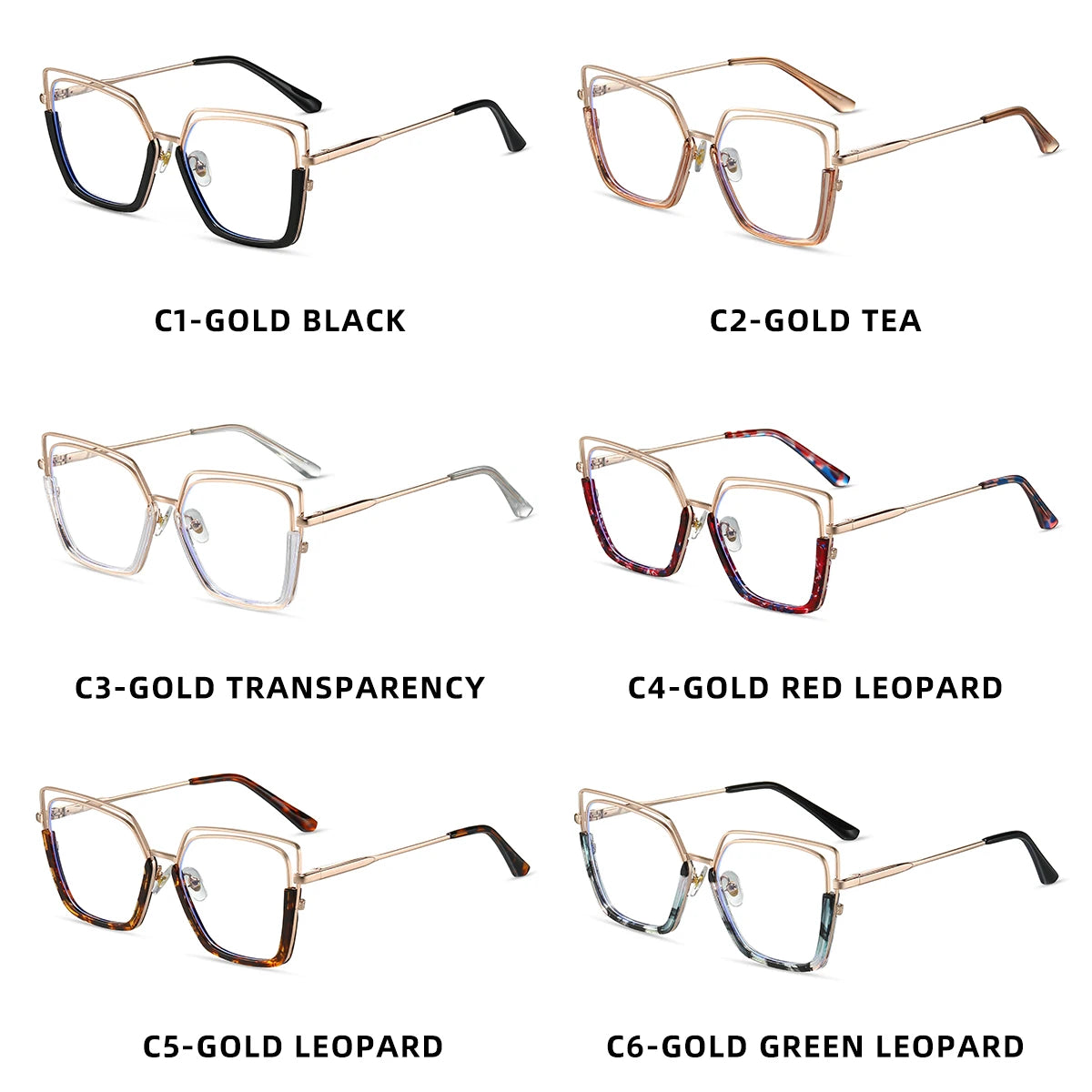 VICKY Fashion Geometric Square Large Frame Personalized Design Women's Anti-Blue Light Reading Glasses Customizable Prescription