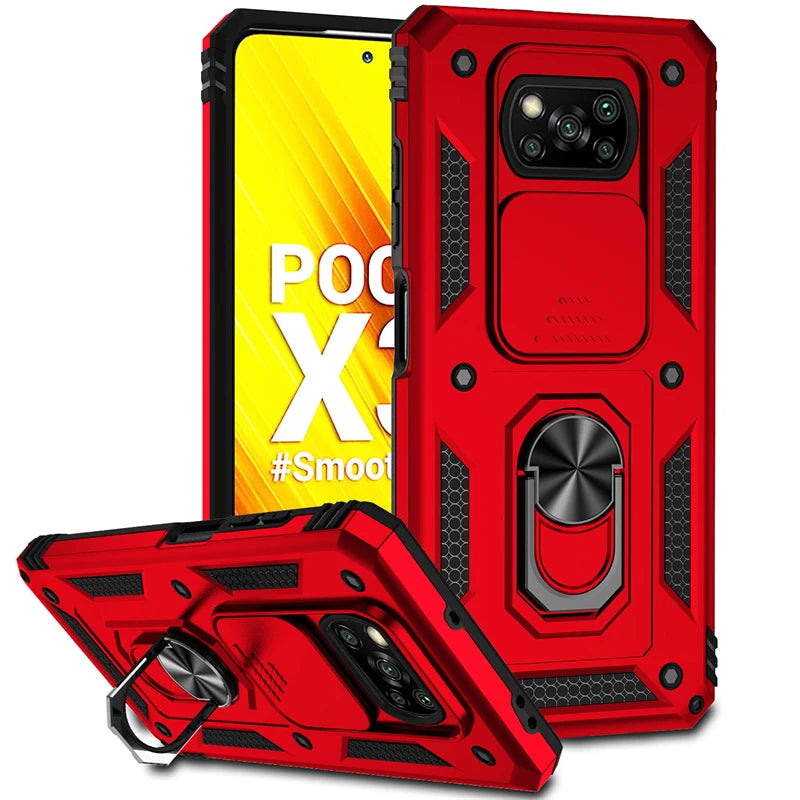 For Xiaomi Poco X3 Pro Case Armor Car Magnetic Holder Phone Cases For Poco X3 NFC X 3 Pro X3Pro Slide Camera Protect Back Cover