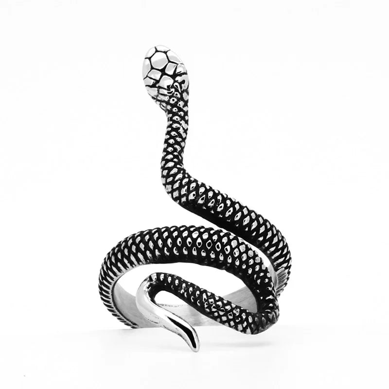 BEIER New Fashion 316L Stainless Steel Rattler Snake Ring Punk Cool Gothic Women Men  Unisex Serpent Stainless Steel Jewelry