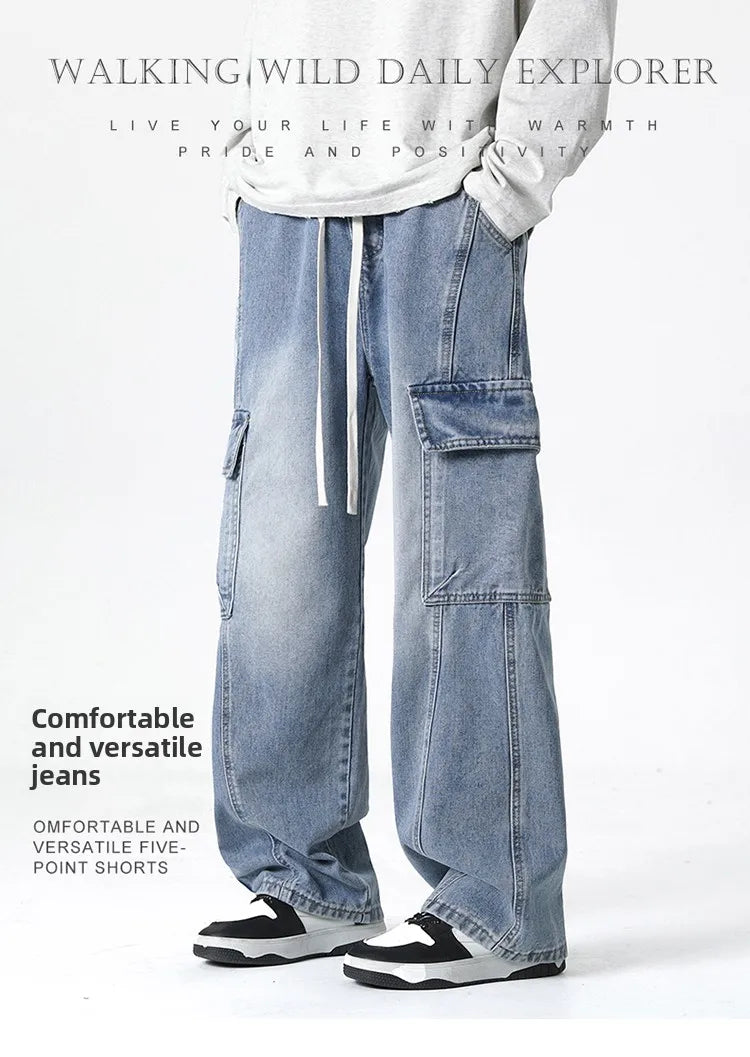 2025 Spring and Summer Men's Jeans Comfortable Versatile Workwear Military Straight Jeans Men's Fashion Trend Classic Style