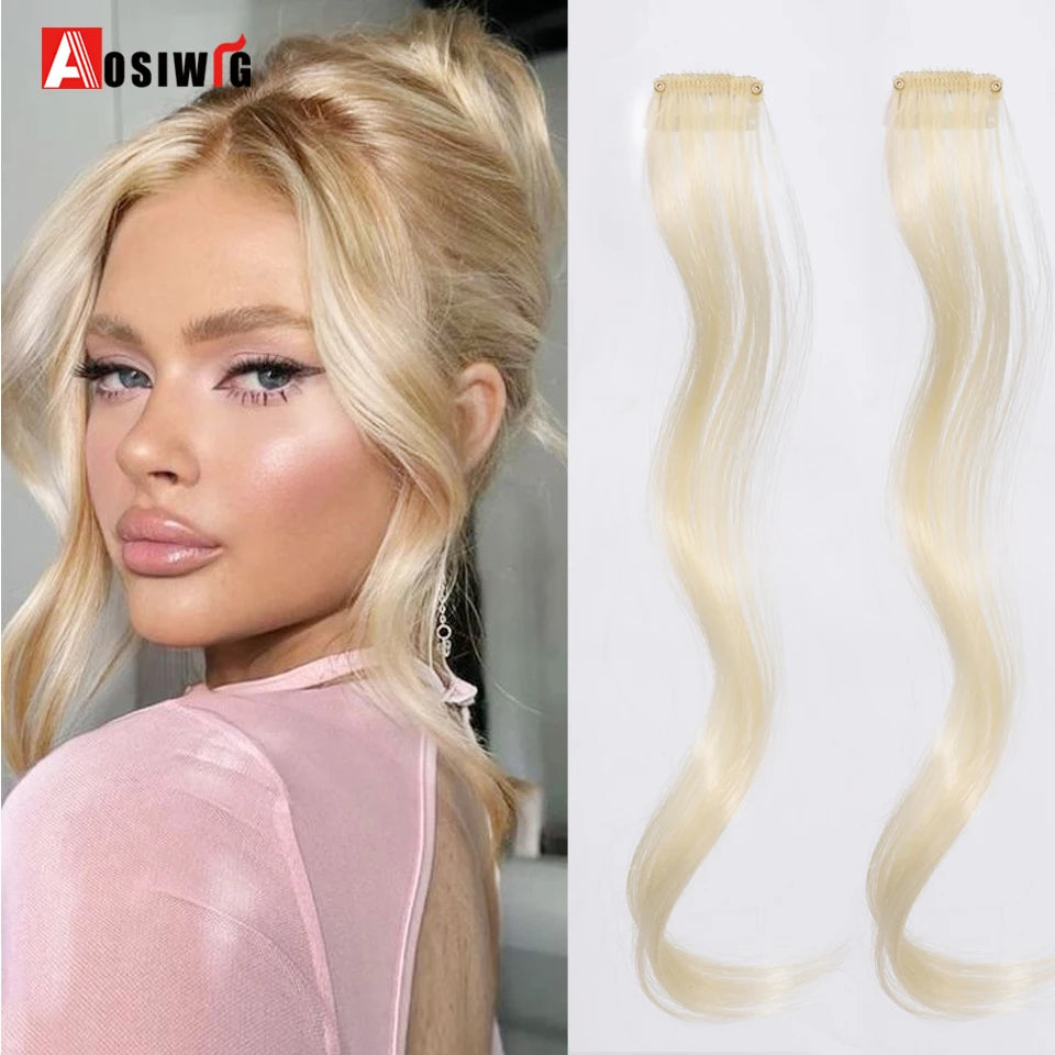 2PC Synthesis Bangs Wig Hair Extensions Curly Clip-on Hair Front Side Long Wavy Blone  Bangs With Clip Invisible Fringe Fake Hai