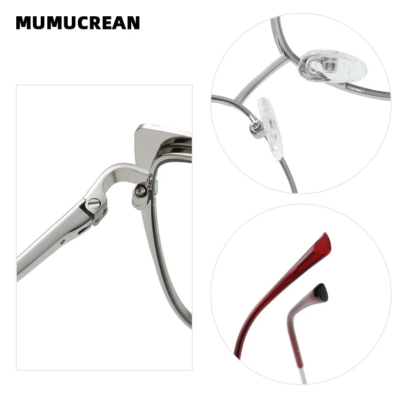 Fashionable anti-blue light glasses for women with a spring-legged metal frame in two colors; suitable for myopia.