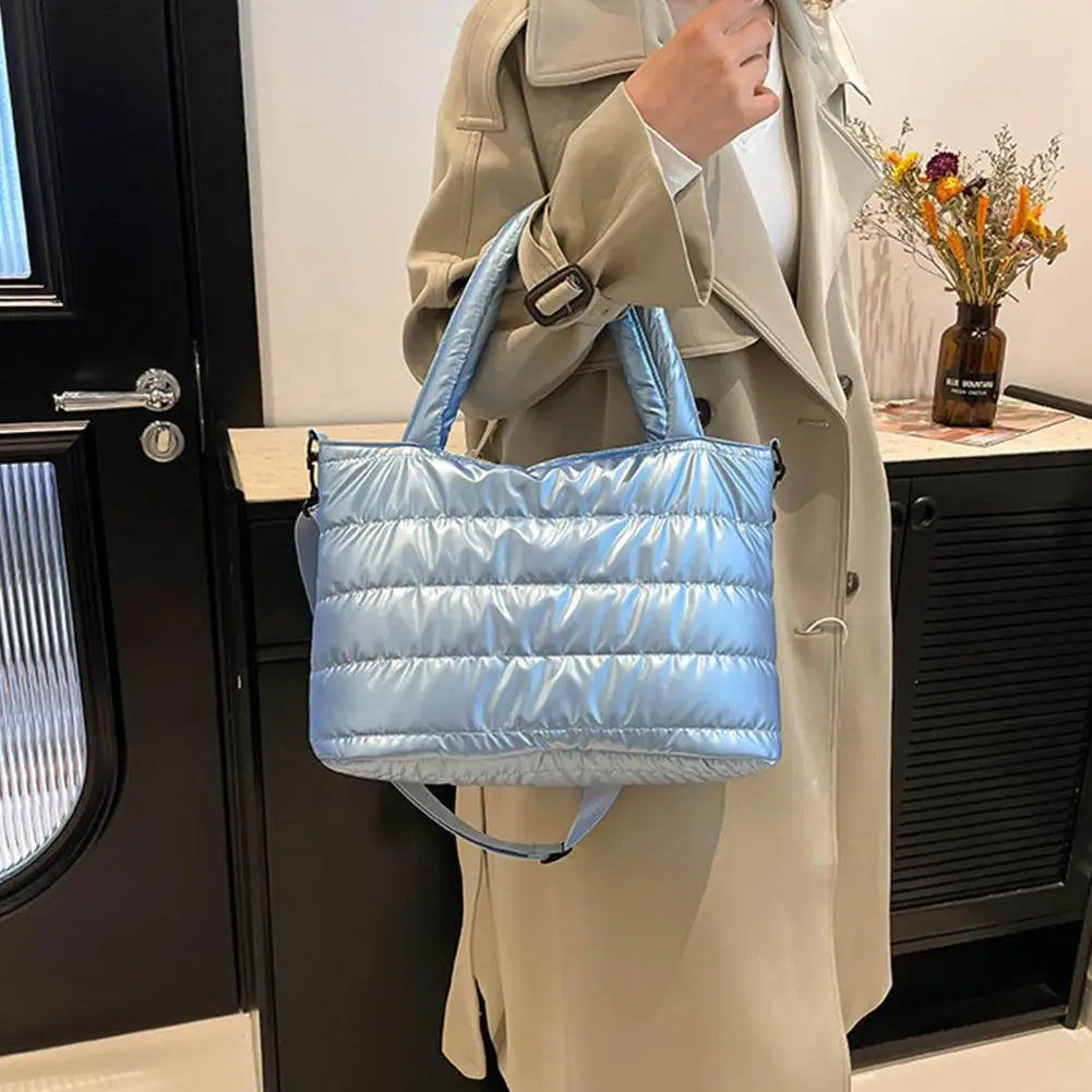 Large Tote Padded Handbags Designer Quilted Women Shoulder Bags Luxury Nylon Down Cotton Crossbody Bag Winter Tote Big