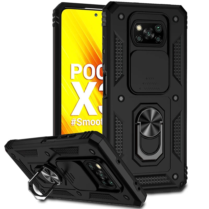 For Xiaomi Poco X3 Pro Case Armor Car Magnetic Holder Phone Cases For Poco X3 NFC X 3 Pro X3Pro Slide Camera Protect Back Cover