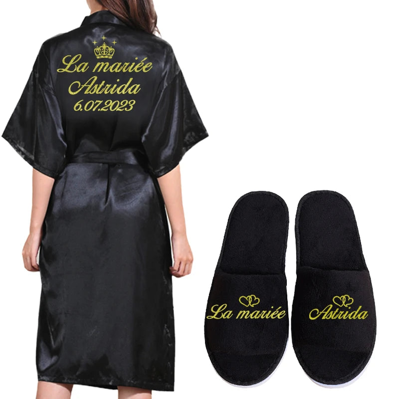 Customized Logo Bride Robe Wedding Bridesmaid Gift for Bridal Party Emulation Silk Soft Dress Home Bathrobe For Birthday Kimono