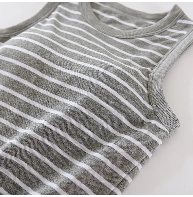 One Piece Pajamas Tops For Women New Fashion Striped Sleeveless Summer Sleepwear Shirt Slim Cotton Chest Pad Sleep T-Shirts