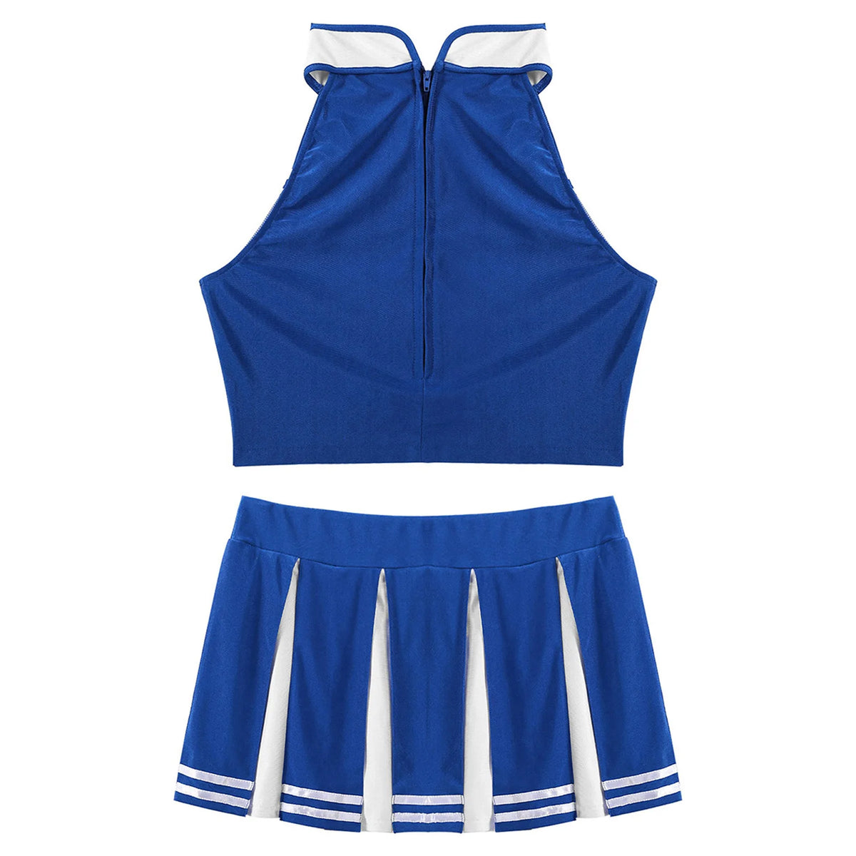 Women's Cheerleader Cosplay Costume Uniform Outfit Stand Collar Crop Top with Mini Pleated Skirts Carnival Cheerleading Suit