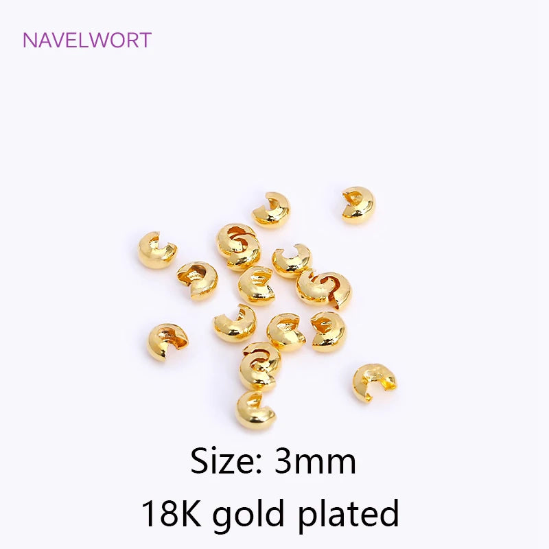 18K Gold Plated Brass Stripe Crimp End Beads Stopper Open Crimp Beads Covers DIY Handmade Crafts Accessories For Jewelry