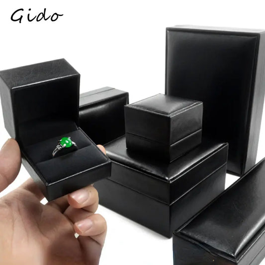 Black PU Leather Ring Box Jewelry Packing Box Necklace Pendant Bracelet Gift Box Earrings Necklace Bracelet Packing Set