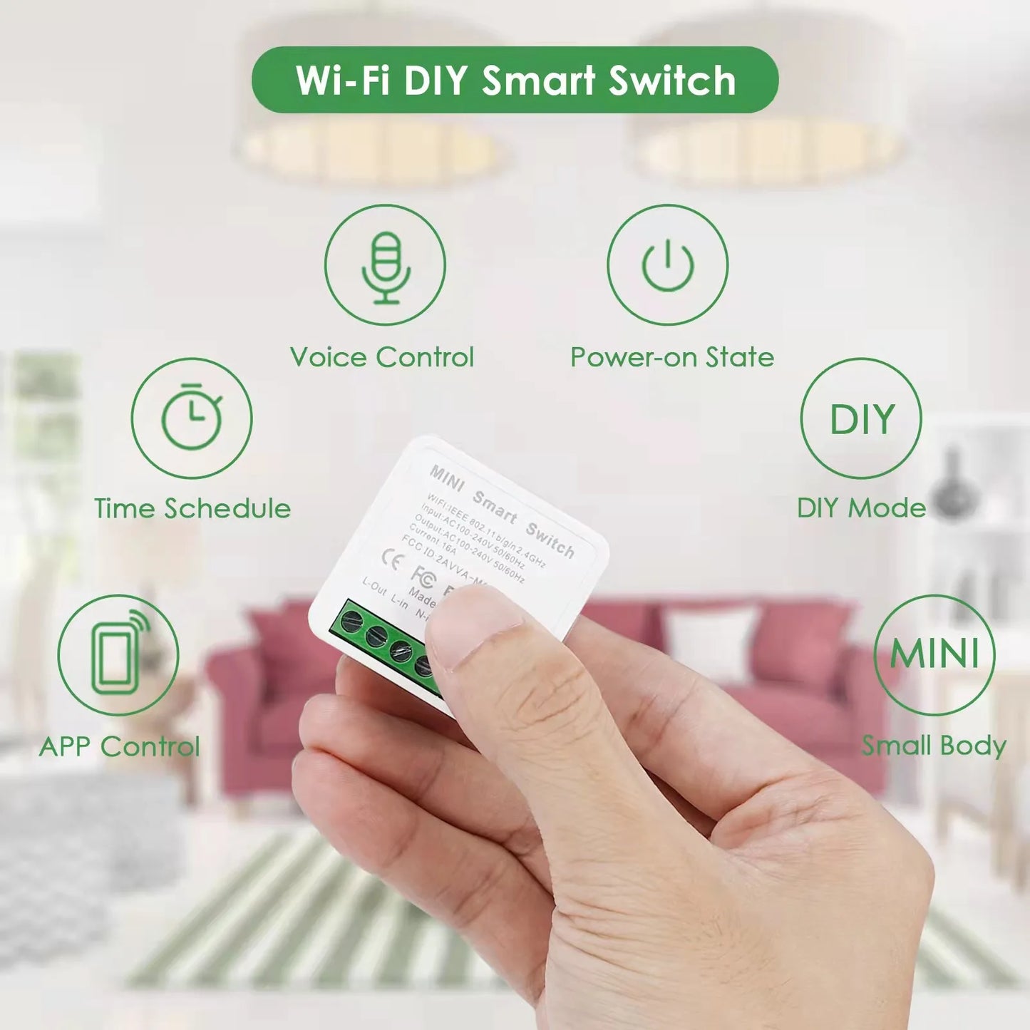 Wifi Mini Smart Switch 16A DIY Light Switches Wireless Smart Home with Tuya Smart Life EweLink Homekit Alexa Alice Google Home