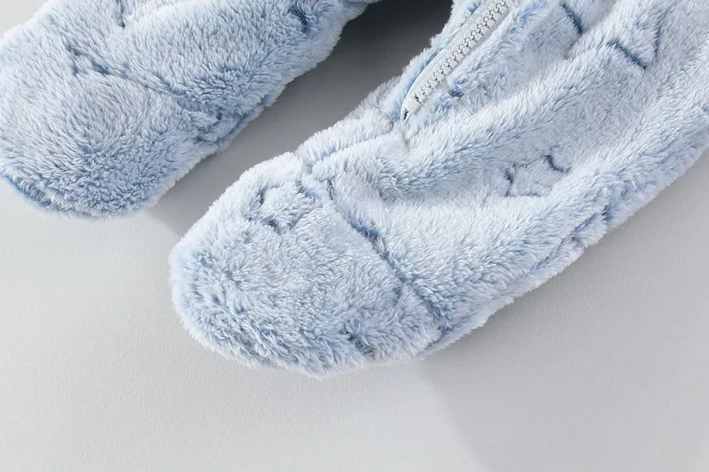 YBFSKID Autumn Winter Kids Boy Romper Star Jacquard Newborn Baby Girls Bodysuit Velvet Hooded Zipper Infant Girl Jumpsuit Outfit