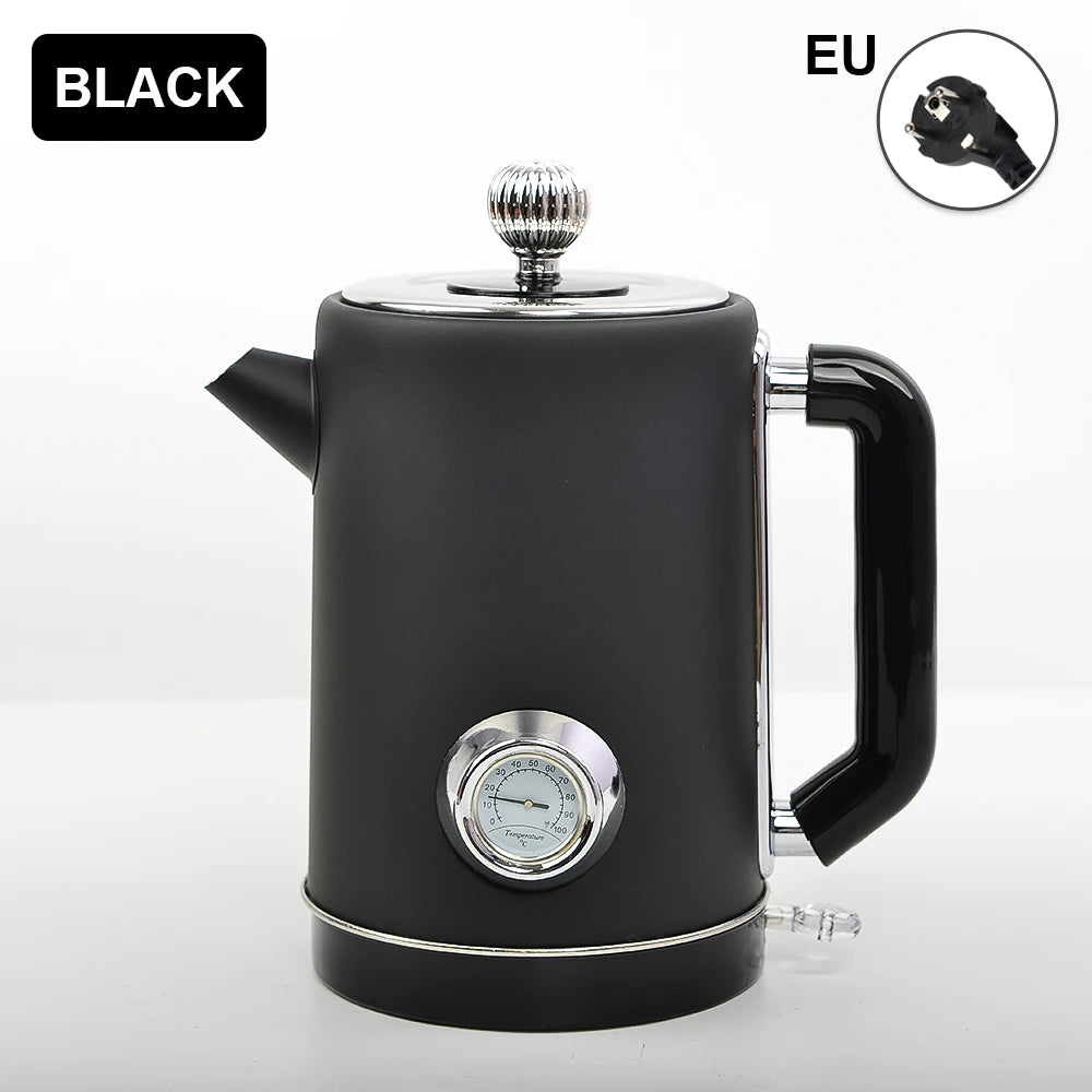 1.8L British Retro Electric Kettle 304 Stainless Steel Fast Boil Auto Shut Off Home Kitchen Hot Water Pot for Tea Coffee