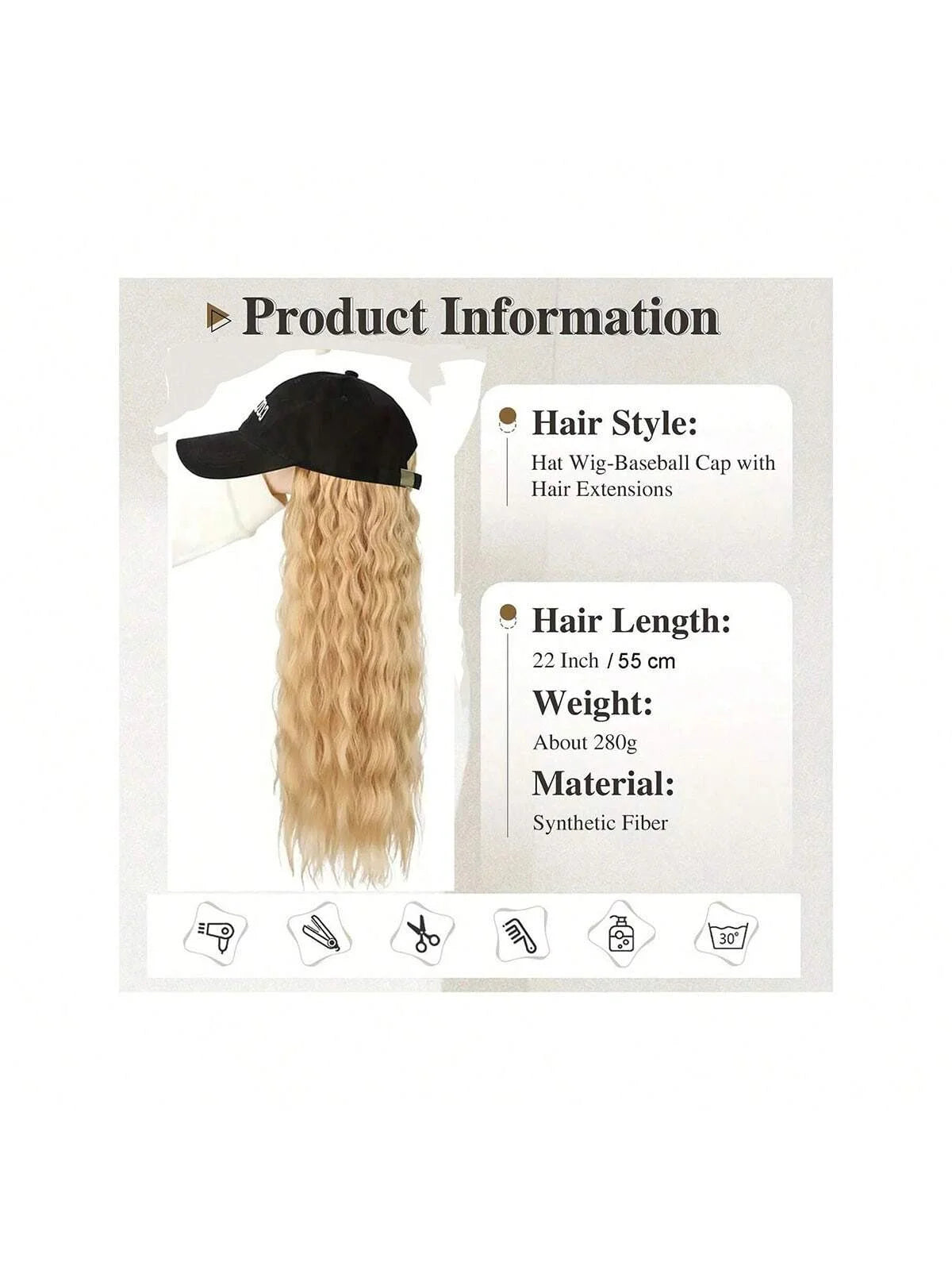 Hat Wigs Baseball Cap Synthetic Wigs With Short Bob Wavy Curly Hair Extensions Adjustable Wings That Attached Short Extensions