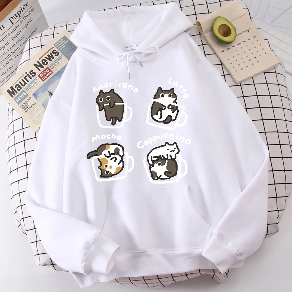 Five Little Cats Playing In The Cup Hoodies Male Street Harajuku Sweatshirt Holiday Daily Hoody Fashion Popular Clothing
