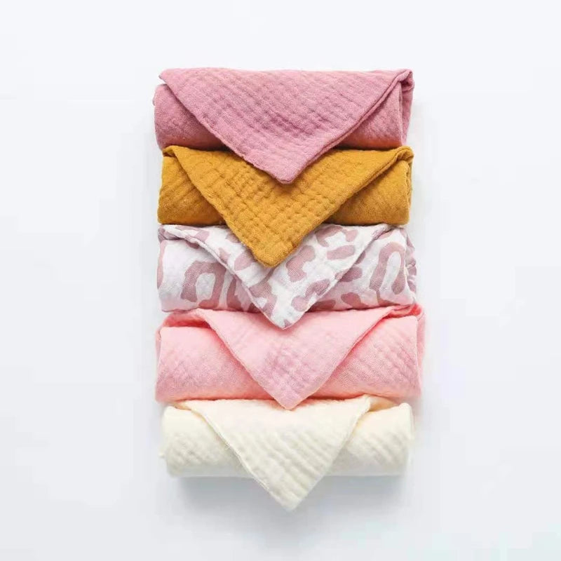 5 Pcs Baby Cotton Square Towel Infant Hand Face Washcloth Handkerchief Muslin Cloth Feeding Bib Burp Cloth Saliva Towel for P31B