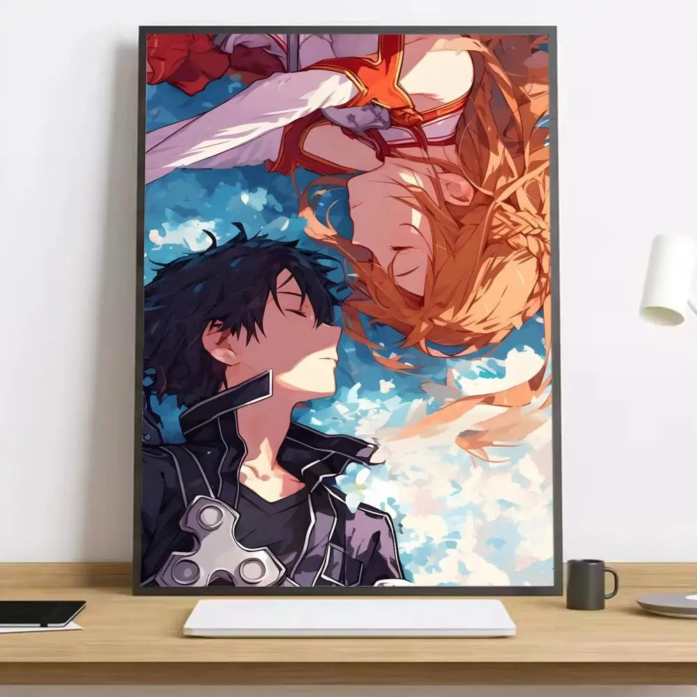 Anime Sword Art Online Kirito Asuna Painting Calligraphy HD Canvas Poster living room bedroom bar aesthetic decoration
