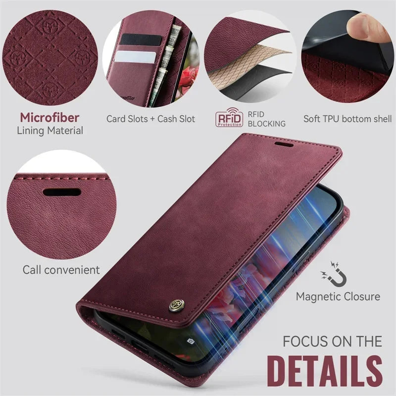Magnetic Leather Wallet Card Phone Case For iPhone 17E 17 Air 16E 16 Pro Max 15 Plus 14 13 12 11 Flip Wireless Charging Cover