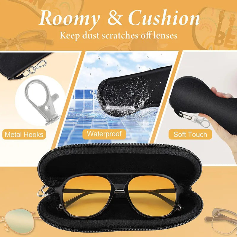 Portable Zipper Soft Glasses Case With Carabiner Sunglasses Case Zipper Eyeglass Pouch Glasses Protective Shell Bag 2 Style