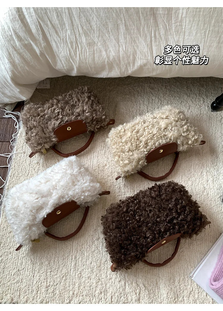 Luxury Women's Bags Plush Winter Shoulder Crossbody Fashion Trend Lightweight High Quality Dumpling Bags Lamb Fur Wings Handbags