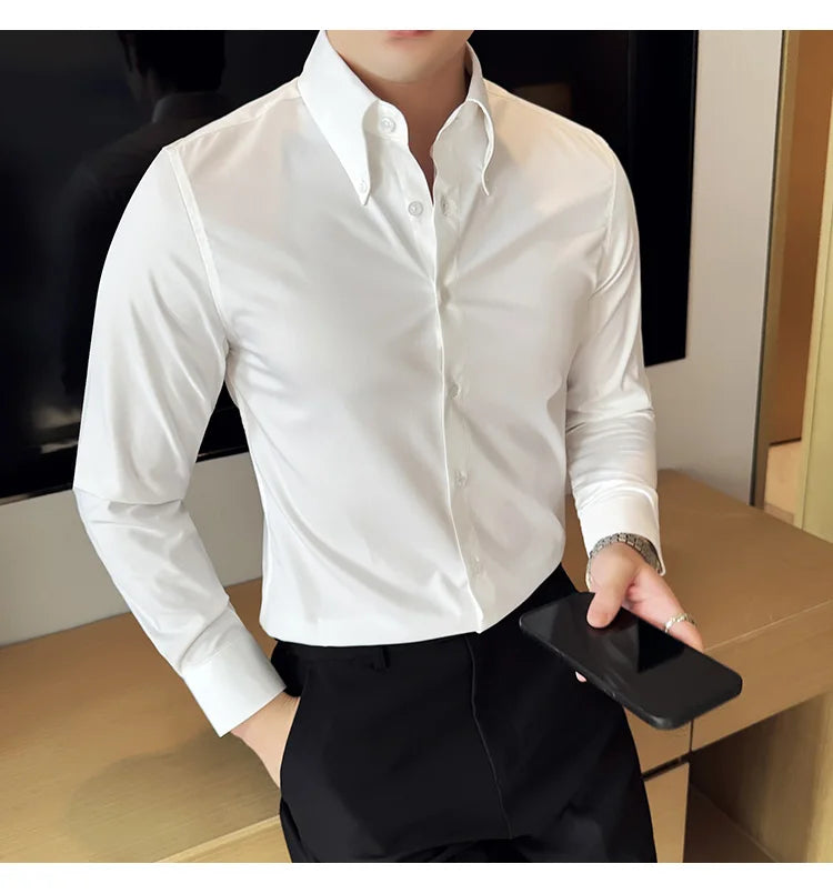 High Quality Versatile Business Casual Shirt Men Korean Fashion Long Sleeved Slim Fit Shirt Office Work Uniform Men Clothing 6XL