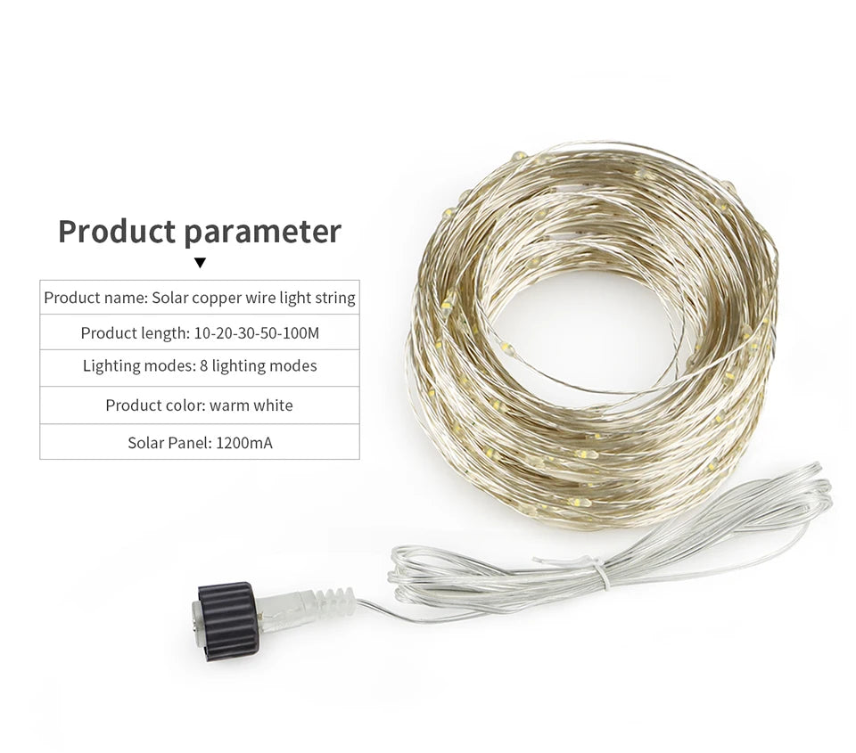 Large Size Solar Panel LED Solar Light Copper Wire Fairy Lamp String 50M 100M Outdoor Waterproof Garden Garland Christmas Decor