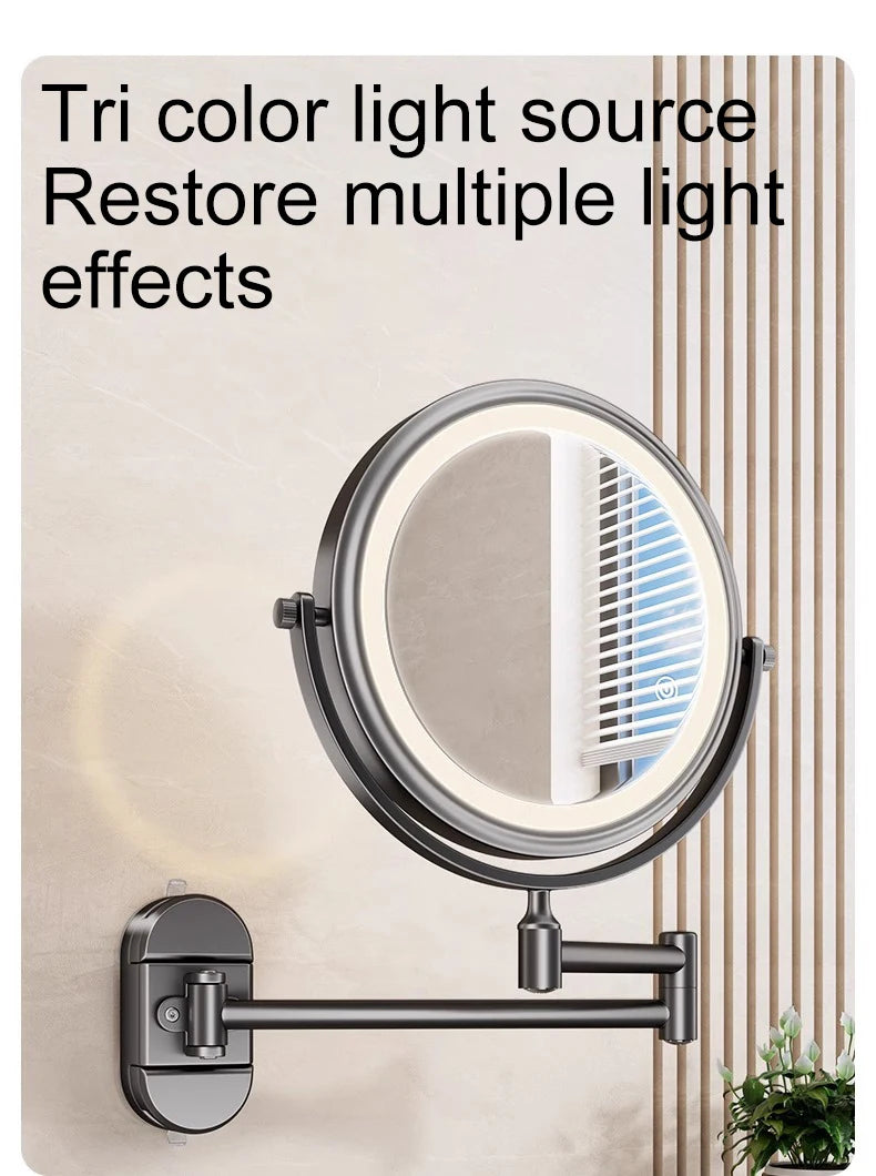 Self Priming Led Folding Bathroom Mirror Wall Mounted Light Bathroom Makeup Mirror 8 Inch 3X Magnifying Arm Extend Bath Mirrors