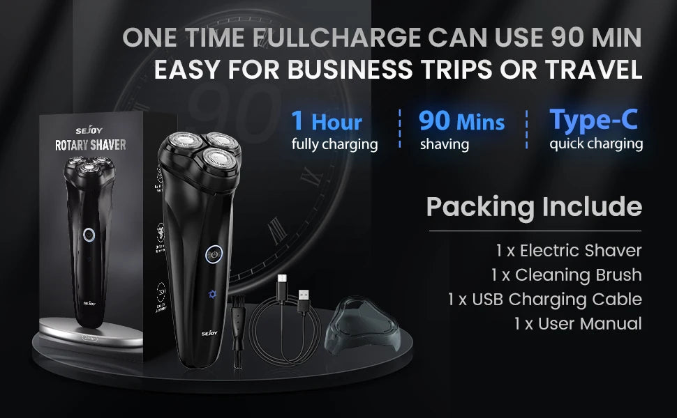 SEJOY Electric Razor for Men 3D Rotary Shaver Dry Wet Shaving Pop-Up Beard Trimmer Rechargeable Hair Cutting Machine
