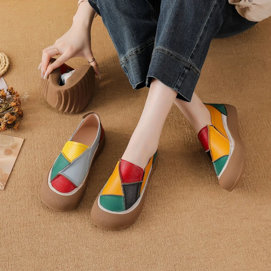 2025 New real leather ballet flats mixed colors moccasins women's slip on shoes luxury patchwork flats lady driving loafer woman