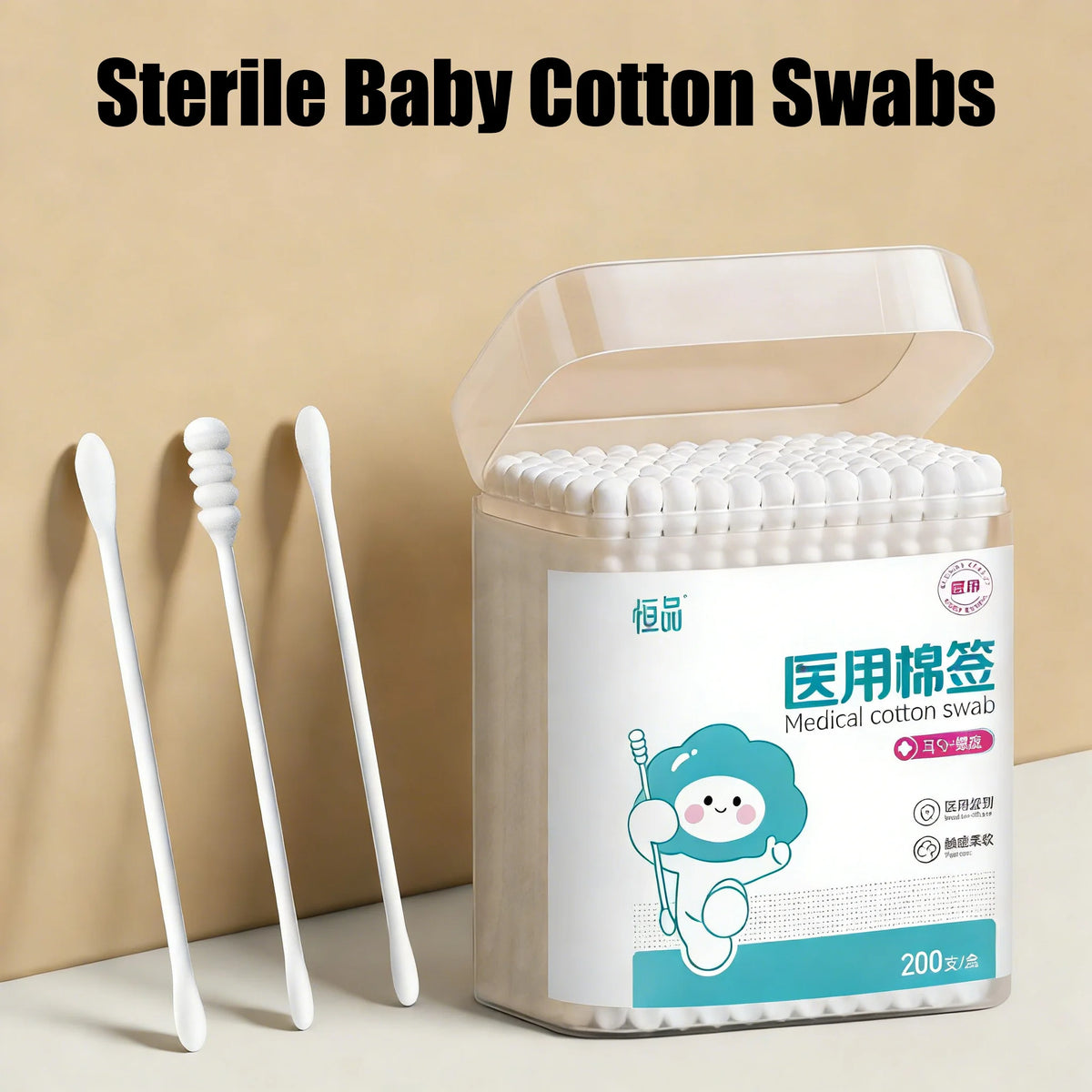 Sterile Baby Cotton Swabs Double-ended Spiral Head Multifunctional Soft Cleaning Sticks for Infant Ear Nose Cleaning Daily Care