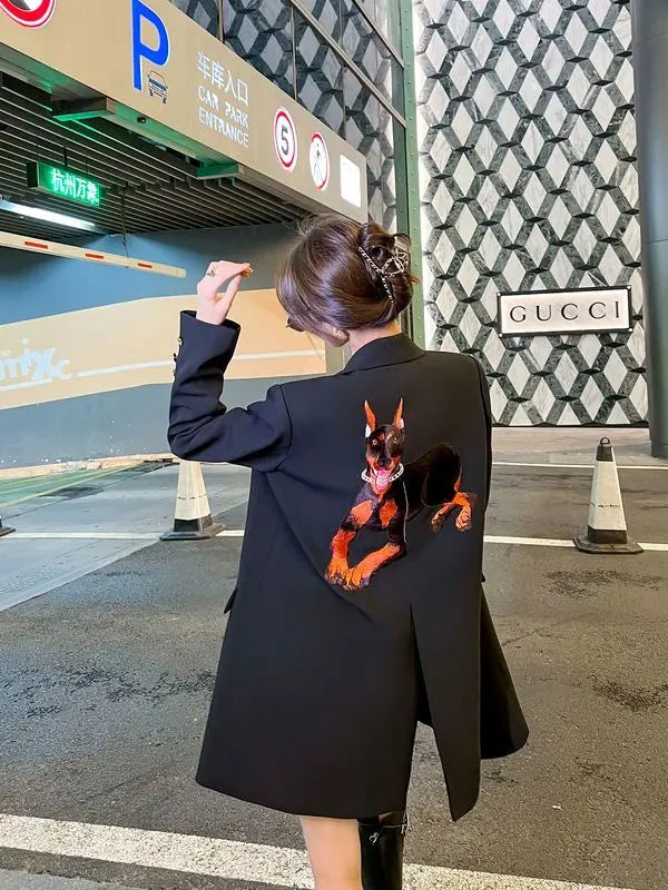 Black Embroidered Blazer Women's Spring Autumn New Korean Version Loose Niche Design Casual Temperament Suit Comfortable 2025