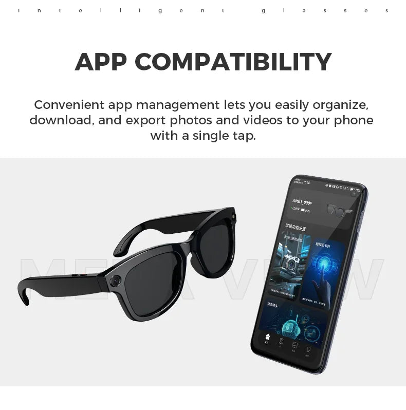 AI Smart Glasses Built-in HD Camera Glasses Bluetooth Wireless Audio Intelligent Glasses Anti-glare Anti-blue connected glasses